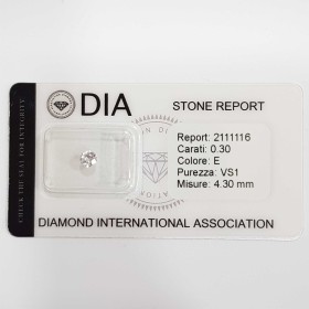 0.30 E VS1 Diamante Certificato DIA in Blister