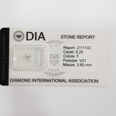 0.20 F VS1 Diamante Certificato DIA in Blister
