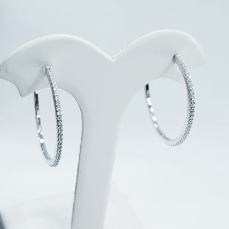 BOUCLES d'oreilles CERCLE en ARGENT 925 RHODIÉ OR BLANC - Dia.3.5 cm)
