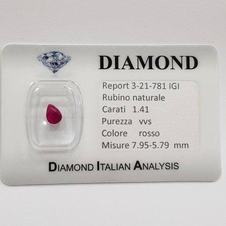Ruby drop 1.41 carats in blister with IGI certificate