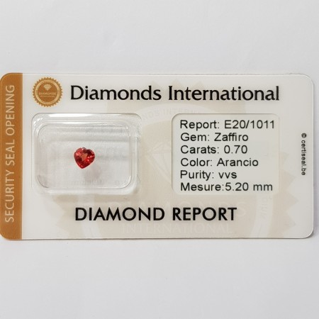 Sapphire heart Orange 0.70 ct certifié sous blister-QUALITÉ SUPÉRIEUREY