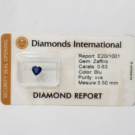 Sapphire heart Blue 0.63 ct certified in Blister - TOP QUALITYY