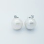 AUSTRALIAN PEARL EARRINGS 14 mm in 18 kt WHITE GOLD with Diamonds 0.15 Total