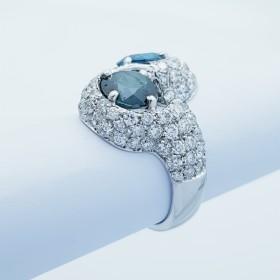 Anello in Oro Bianco 18kt con Diamanti Certificati - Modello (Tandem)