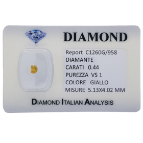 DIAMANT JAUNE TAILLE FANTAISIE 0,44 CT en BLISTER CERTIFICAT