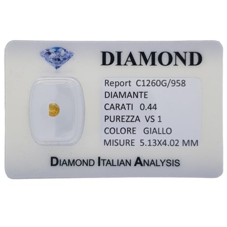 DIAMANT JAUNE TAILLE FANTAISIE 0,44 CT en BLISTER CERTIFICAT