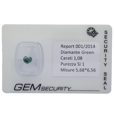 DIAMANTE CUORE VERDE 1.08 ct SI1 in BLISTER CERTIFICATO