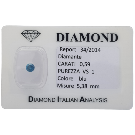 Diamante Round Blu in blister Certificato 0,59 ct VS1