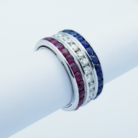 Bande anneau en Or avec des Diamants, de Rubis et de Saphirs Naturels 5.13 ct Total