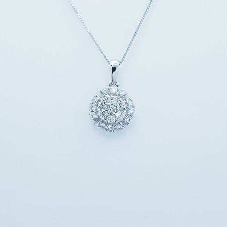 Collana Ciondolo in Oro Bianco 18 kt con Diamanti Certificati - (Disco)