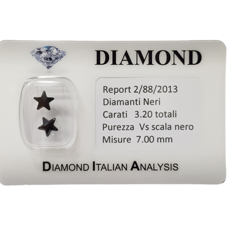 PAIR OF BLACK DIAMONDS STAR 3.20 CARATS TOTAL in BLISTER CERTIFICATE