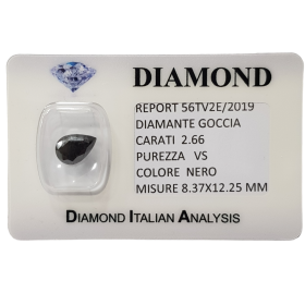 GOUTTE DE DIAMANT NOIR PURETÉ DE 2,66 CARATS VS en BLISTER CERTIFICAT