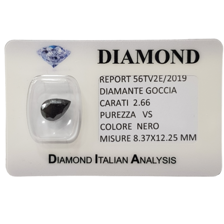 BLACK DIAMOND DROP 2.66 CARAT PURITY VS in BLISTER CERTIFICATE