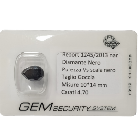 GOUTTE DE DIAMANT NOIR PURETÉ DE 4,70 CARATS VS en BLISTER CERTIFICAT
