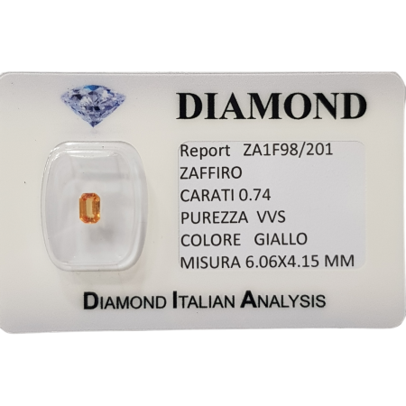 SAPHIR JAUNE TAILLE ÉMERAUDE 0,74 CT en BLISTER CERTIFICAT