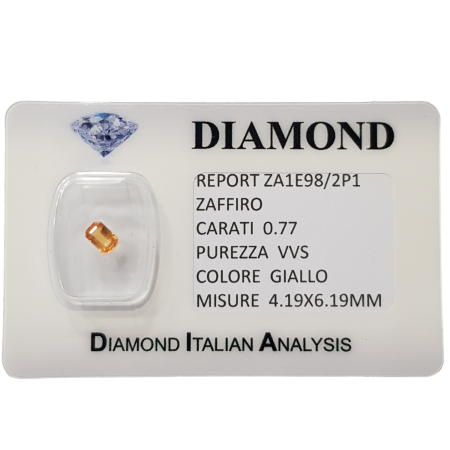 SAPHIR JAUNE TAILLE ÉMERAUDE 0,77 CT en BLISTER CERTIFICAT