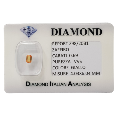 YELLOW SAPPHIRE EMERALD CUT 0.69 CT in BLISTER CERTIFICATE