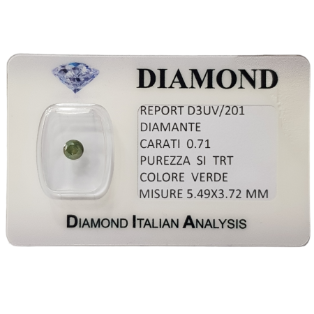 DIAMANTE ROUND VERDE 0.71 ct SI1 in BLISTER CERTIFICATO