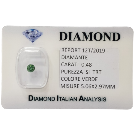 DIAMANTE ROUND VERDE 0.48 ct SI in BLISTER CERTIFICATO