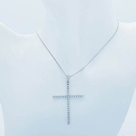 CROSS PENDANT IN 18 KT WHITE GOLD with CERTIFIED DIAMONDS - Model (Semi-rigid)