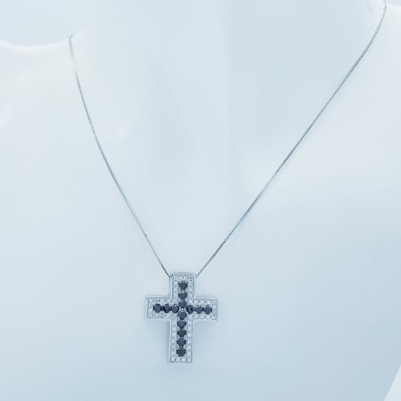 CROSS PENDANT IN 18 KT WHITE GOLD with CERTIFIED DIAMONDS-Model (Mip)