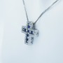 PENDENTIF CROIX DAMIANI EN OR BLANC 18 CARATS avec DIAMANTS et SAPHIRS