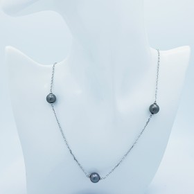 Collana di Perle Tahiti in Oro Bianco 18 kt - Lunghezza 44cm