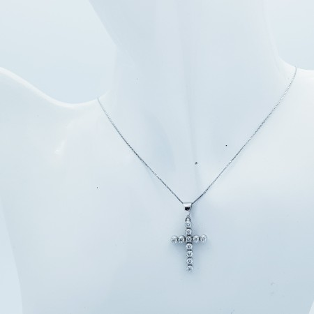 PENDENTIF CROIX EN OR BLANC 18 CARATS avec DIAMANTS CERTIFIÉS-Modèle (Planet)