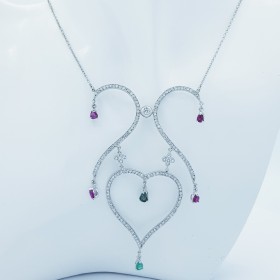 Collana in Oro Bianco 18kt e Gemme Certificate - Modello (Archi)