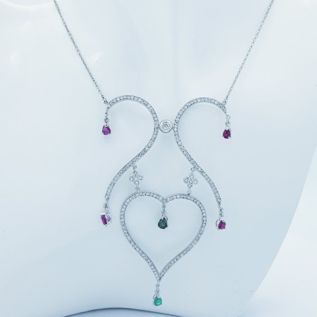Necklace in 18kt White Gold and Certified Gems - Model (Bows)