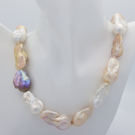 FIL DE PERLES BIWA AU JAPON SCARAMAZZE SAUMON ROSE MULTICOLORE CARAT