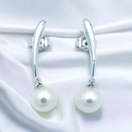 Orecchini Pendenti in Oro Bianco 18 kt con Perle e Gemme Certificate - Modello (Clarity)