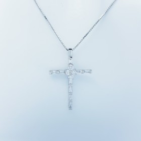 CROSS PENDANT IN 18 KT WHITE GOLD with CERTIFIED DIAMONDS - Model (Angel)