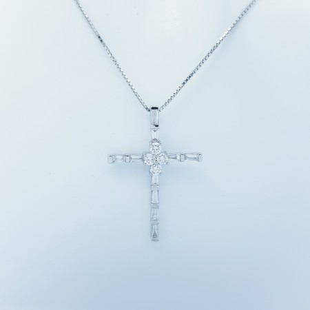 PENDENTIF CROIX EN OR BLANC 18 CARATS avec DIAMANTS CERTIFIÉS-Modèle (Angel)