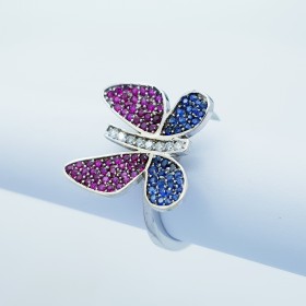 Bague PAPILLON en Or 18 carats composition Saphirs Rubis et Diamants