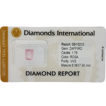 Saphir Rose Taille Émeraude 1,76 ct Certifié en Blister scellé