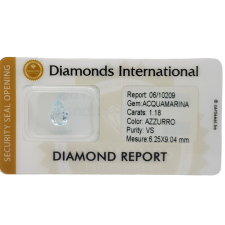 Aigue-Marine Drop Cut 1.18 ct Certifié en Blister scellé