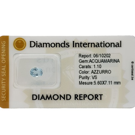 Aigue-Marine Taille Ovale 1.10 ct Certifié en Blister scellé