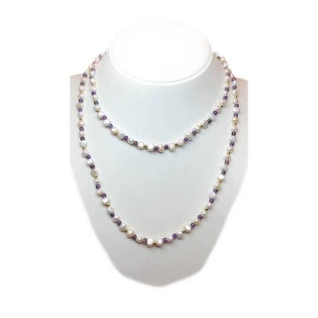 Necklace with scar pearls. and amethyst with rhodium - plated yellow gold inserts-100cm