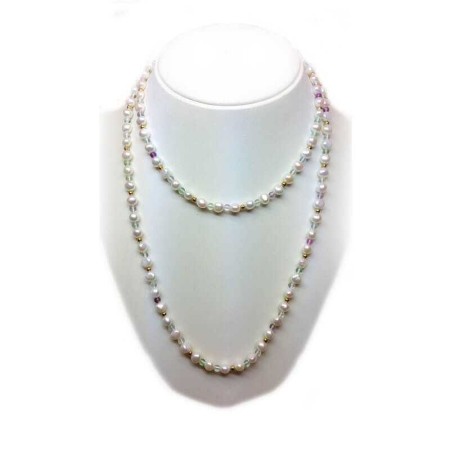 COLLANA di PERLE SCARAMAZZE e FLUORITE con INSERTI RODIATI ORO - 100cm