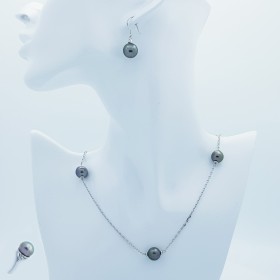 Parure in Oro Bianco 18 kt con Diamanti e Perle Certificate
