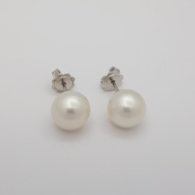 AUSTRALIA WHITE PEARL EARRINGS Size 10 - 10.5 mm - 18 KT WHITE GOLD