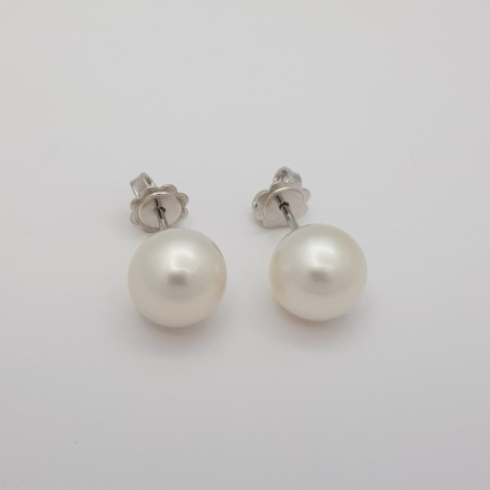 ORECCHNI PERLE AUSTRALIA WHITE Misura 10 - 10.5 mm - ORO BIANCO 18 KT