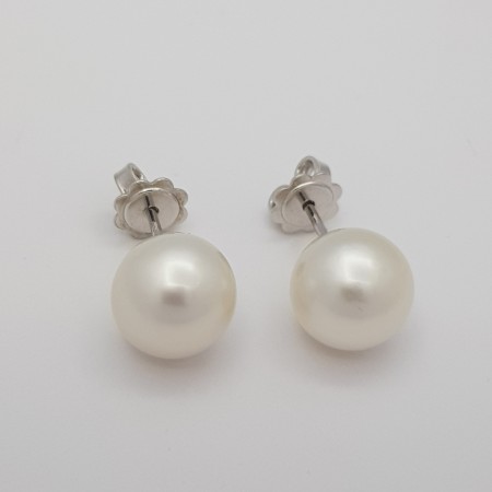 BOUCLES D'OREILLES EN PERLES BLANCHES D'AUSTRALIE Taille 11 - 11.5 mm - Or blanc 18 KT
