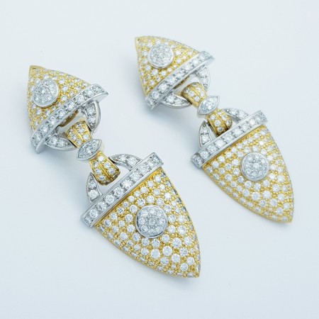 Boucles d'oreilles en or 18 carats avec diamants certifiés 6,95 ct au total - Modèle (Arrow)