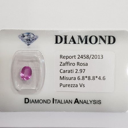 PINK SAPPHIRE OVAL CUT 2.97 ct in BLISTER CERTIFIED