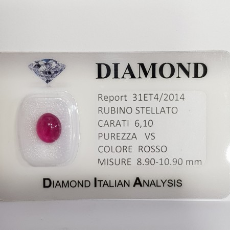 Bright red starry Ruby certified 6.10 carats in BLISTER