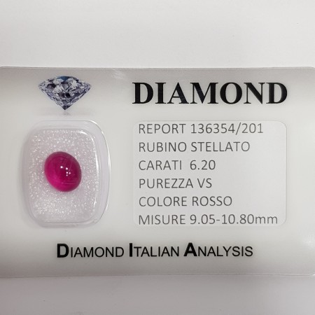 RUBINO STELLATO ROSSO ACCESO CERTIFICATO 6.20 CARATI in BLISTER