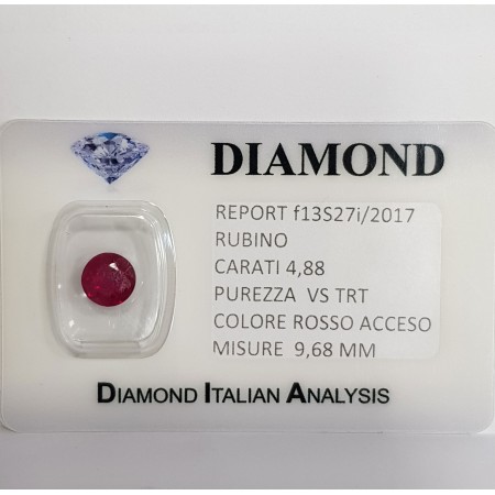 Ruby cut carat 4.88 bright red in blister lot 5.00