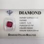 Rubis rouge vif certifié pureté 5,23 carats VS TRT en BLISTER